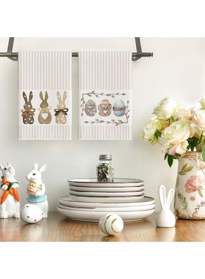 ChicAbode Stripe Rabbit Bunny Eggs Easter Kitchen Towels Dish Towels, 16x23 Inch Spring Decoration Hand Towels Set of 2 - Image 4